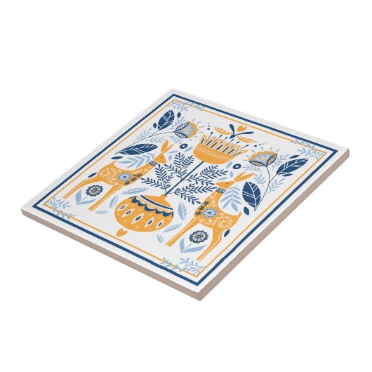 Blue Gold Deer Hygge Muster Fliese (Seite)