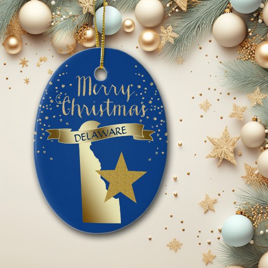 Blue Gold Delaware Star Keramik Ornament