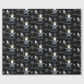 Blue Gold Denim Black Christmas Santa Pattern Geschenkpapier (Flach)