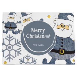 Blue Gold Denim Christmas Santa Personalisiert Große Geschenktüte