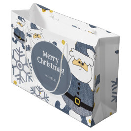 Blue Gold Denim Christmas Santa Personalisiert Große Geschenktüte