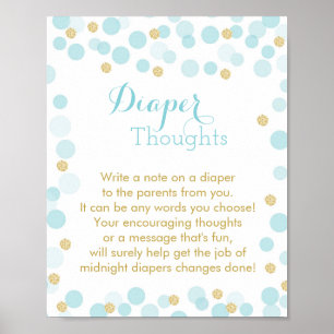 Blue Gold Dots Baby Dusche Windeln Gedanken signie Poster