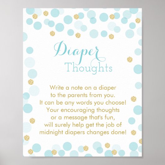 Blue Gold Dots Baby Dusche Windeln Gedanken signie Poster (Vorne)
