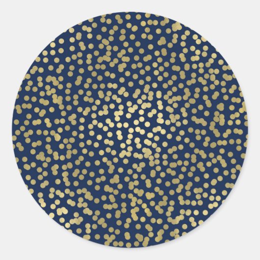 Blue & Gold Dots Confetti Elegantes Party Chic Gla Runder Aufkleber (Vorderseite)