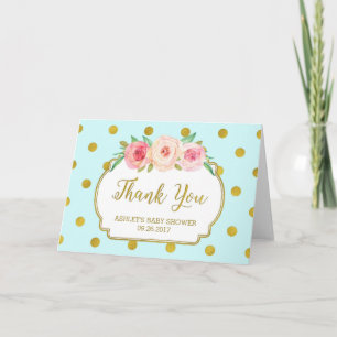 Blue Gold Dots Floral Baby Dusche Vielen Dank Dankeskarte