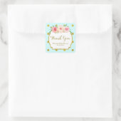 Blue Gold Dots Floral Baby Shower Fevor Tags Quadratischer Aufkleber (Tasche)
