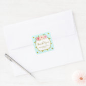 Blue Gold Dots Floral Baby Shower Fevor Tags Quadratischer Aufkleber (Umschlag)