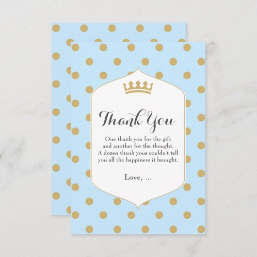 Blue & Gold Dots Royal Crown Prince Dankeschön Kar Dankeskarte (Vorne/Hinten)