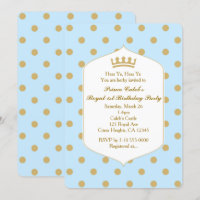 Blue & Gold Dots Royal Crown Prince Einladungen