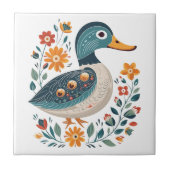 Blue Gold Duck Skandinavien Folk Art Fliese (Vorderseite)