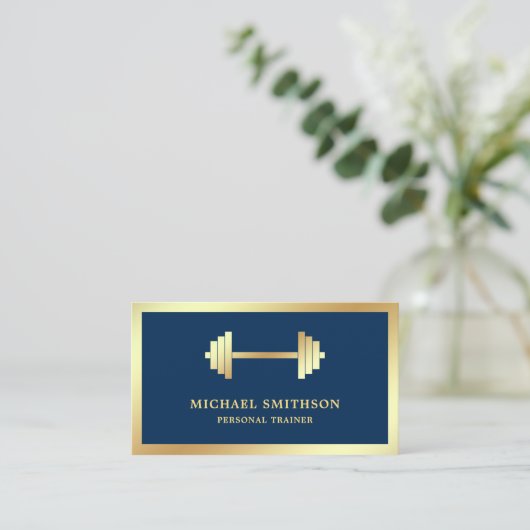 Blue Gold Dumbell Fitness Personal Trainer Visitenkarte (Stehend Vorderseite)