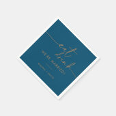 Blue Gold Eat Drink Wir sind Verheiratet Hochzeit Serviette (Ecke)