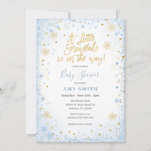 Blue Gold Eine kleine Schneeflocke ist unterwegs Einladung (Vorderseite)