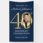 Blue Gold Elegant 40. Geburtstag Party Willkommen Banner (Vertikal)