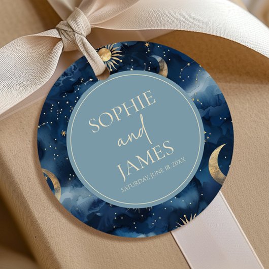 Blue Gold Elegant Celestial Starry Sky Wedding Geschenkanhänger