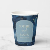 Blue Gold Elegant Celestial Starry Sky Wedding Pappbecher (Vorderseite)