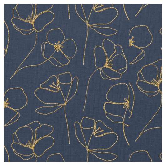 Blue Gold Elegant Fabric Crafting Pattern Stoff (Nahaufnahme)