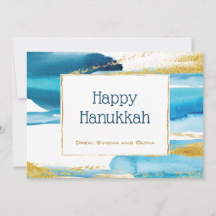 Blue Gold Elegant Watecolor Hanukkah Feiertagskarte