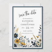 Blue Gold Elegante Blumenhochzeit Save The Date (Vorderseite)