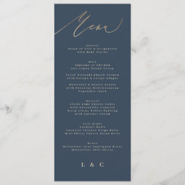 Blue Gold Elegante Classic Wedding Menükarte