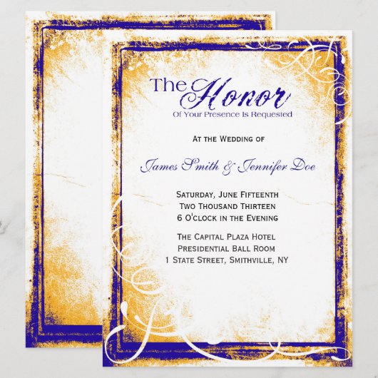 Blue & Gold Elegante Einladung (Vorne/Hinten)