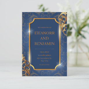 Blue Gold Elegante Einladung zur Hochzeit