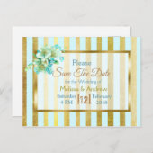 Blue & Gold Elegante Flora-Save the Date Postkarte (Vorne/Hinten)