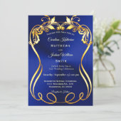 Blue Gold Elegante Wedding Einladung (Stehend Vorderseite)