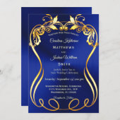 Blue Gold Elegante Wedding Einladung (Vorne/Hinten)