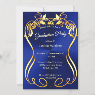 Blue Gold Eleganter Abschluss Einladung