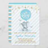 Blue Gold Elephant Baby Shower Twinkle Star Invite Einladung (Vorne/Hinten)