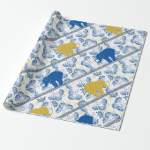 Blue Gold Elephant Floral Safari Jungle Muster Geschenkpapier (Ungerollt)