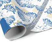 Blue Gold Elephant Floral Safari Jungle Muster Geschenkpapier (Rolleneckpunkt)
