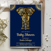 Blue Gold Elephant Indian Baby Dusche Einladung