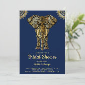 Blue Gold Elephant Indian Bridal Dusche Einladung (Stehend Vorderseite)