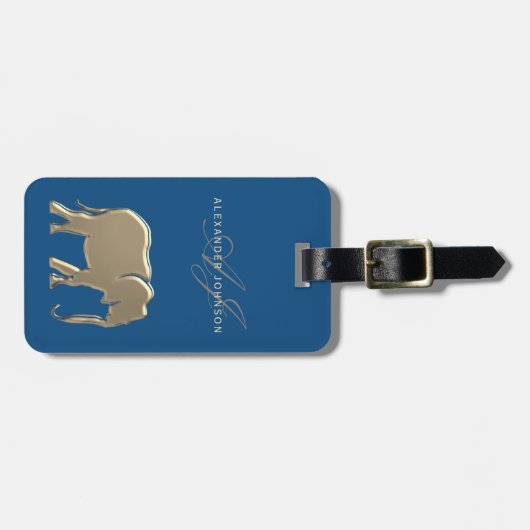 Blue Gold Elephant Monogram Gepäckanhänger (Vorderseite horizontal)