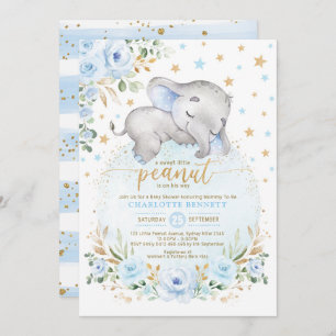 Blue Gold Elephant Moon Stars Boy Baby Dusche Einladung