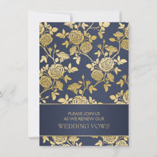 Blue & Gold Englische Rose Hochzeitstag Einladung