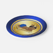 Blue Gold Ethnic Prince Baby Shower Paper Plate Pappteller (Schrägansicht)