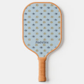 Blue Gold Evil Eye Muster Monogram Vorname Pickleball Schläger (Vorderseite)