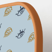 Blue Gold Evil Eye Muster Monogram Vorname Pickleball Schläger (Linke Seite)