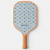 Blue Gold Evil Eye Muster Monogram Vorname Pickleball Schläger (Rückseite)