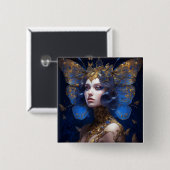 Blue Gold Fairy Fantasy Art Button (Vorne & Hinten)