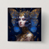 Blue Gold Fairy Fantasy Art Button (Vorderseite)