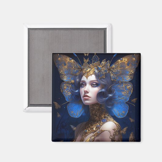 Blue Gold Fairy Fantasy Art Magnet (Vorderseite/Rückseite)