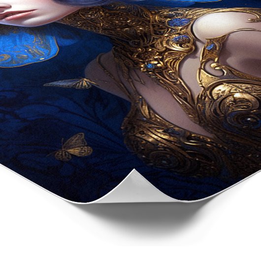 Blue Gold Fairy Fantasy Art Poster (Ecke)