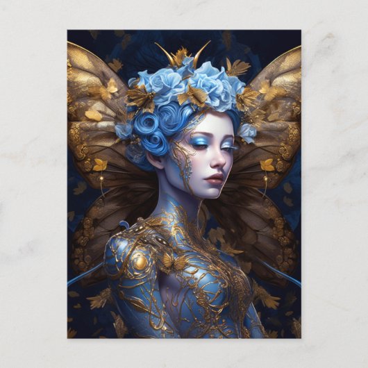 Blue Gold Fairy Fantasy Art Postkarte (Vorderseite)