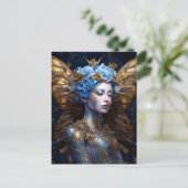 Blue Gold Fairy Fantasy Art Postkarte (Stehend Vorderseite)