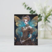 Blue Gold Fairy Fantasy Art Postkarte (Stehend Vorderseite)