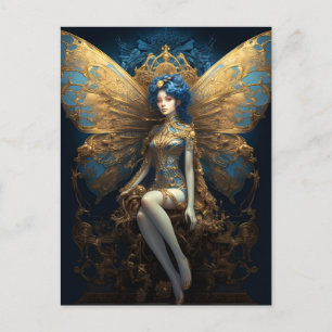 Blue Gold Fairy Fantasy Art Postkarte